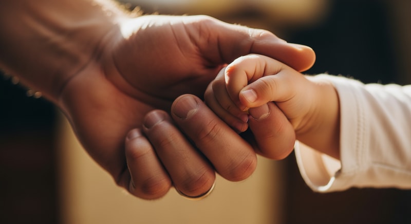 make picture of a hand of a father holding the hand of a child