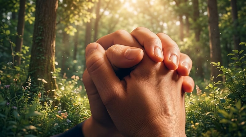 make praying hands with nature background