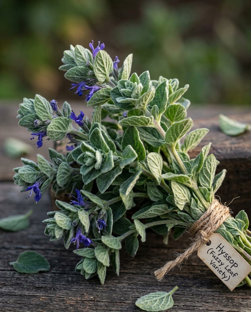 make a small bunch of hyssop after this example of leafs