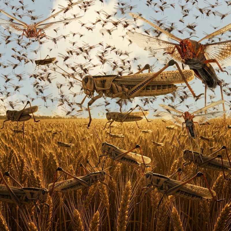 create a picture  of a sworn of locusts with both of these features