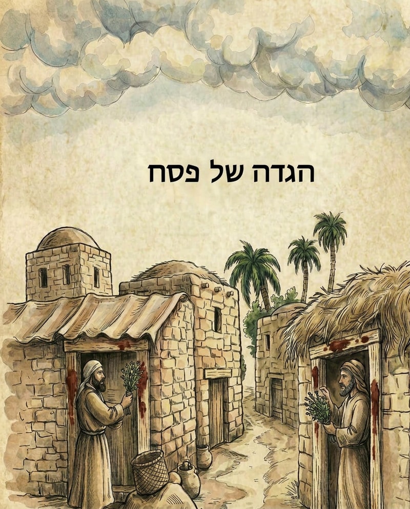 make the brush on the hands of the two men look like a tight bunch of hyssop with a little blood at the edges as a brush