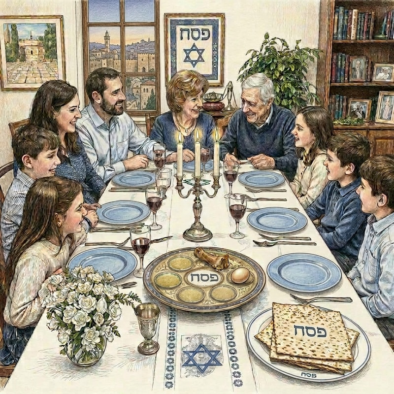 fix the Passover plate, do not add any components.  add a window to the background make an empty plate in front of each one of the people sitting around the table