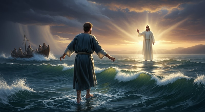 make picture of peter walking on the water towards jesus
