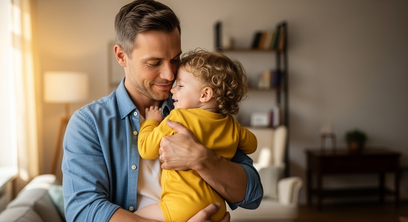 make picture of a child in his fathers arms