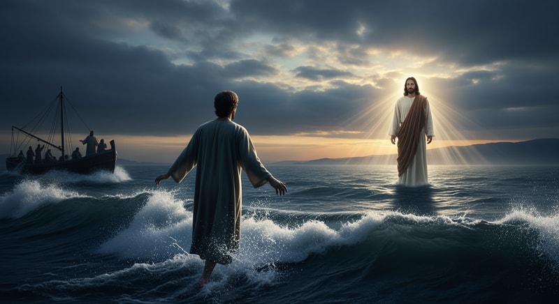 make picture of peter walking on the water towards jesus