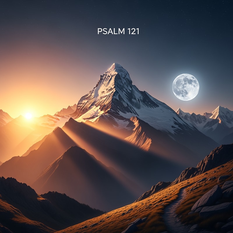 beautiful image illustrating Psalm 121. specific points: mountains, sun and moon