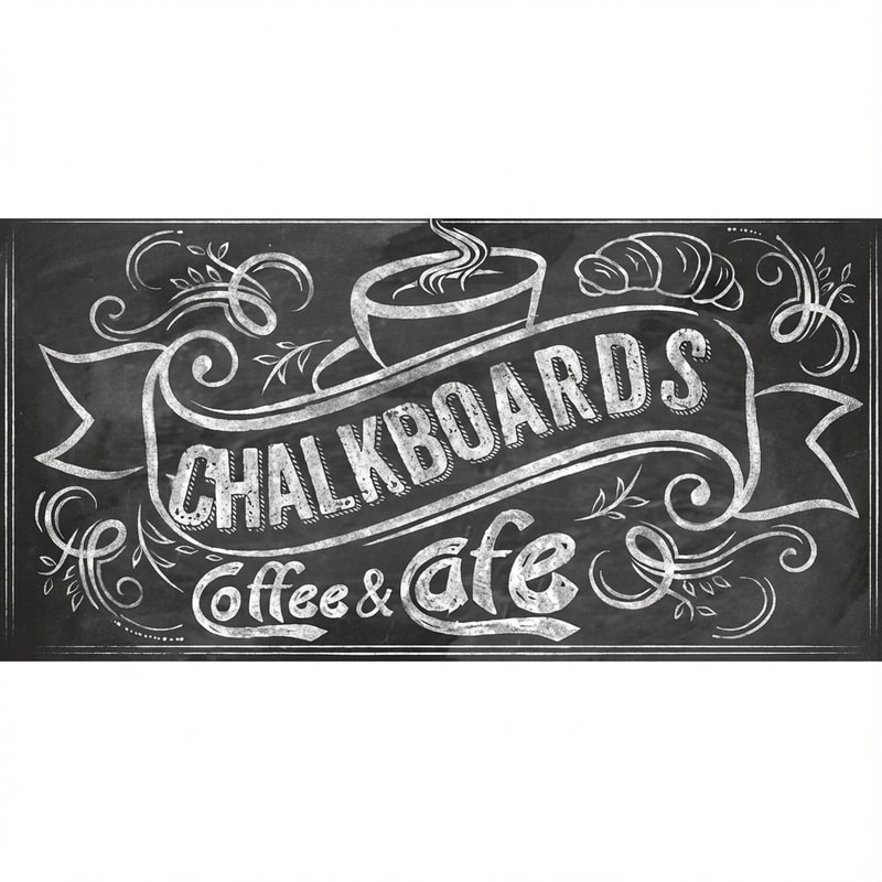 cafe chalkboard banner graphic that i can write a phrase in later. make it so it's not cut off at the sides. white background