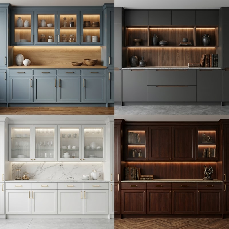 Design several luxury variations of the original wardrobe concept, maintaining the same structure but adding premium materials, soft LED lighting, refined textures, elegant modern aesthetic, realistic shadows, high-resolution interior render