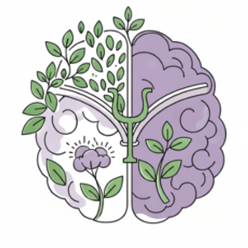 Remove the hand from the design and replace the central element that divides the brain into four parts with the Greek Psi (Ψ) symbol. The Psi symbol should function as a single unified design element that still divides the brain into four sections, while preserving the original aesthetic and style of the artwork.