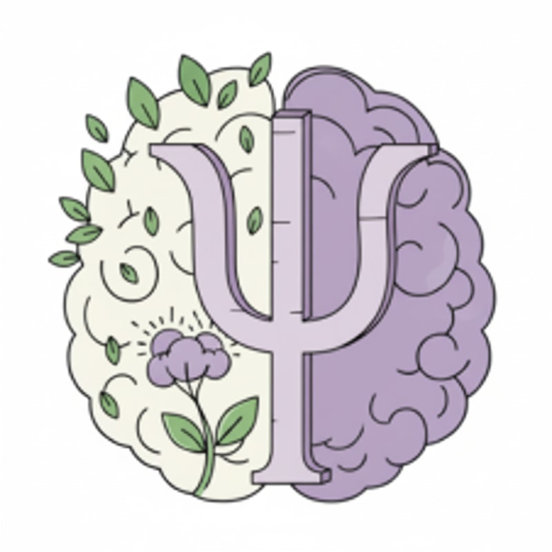 The Psi (Ψ) symbol must be much larger, since it is the element that should divide the brain according to the shape of the Psi itself. The symbol should take on the colors of the brain region it is dividing and should appear in 3D, blending naturally with the overall design while preserving the original aesthetic.Remove the hand from the design. Reduce the green color in the upper-left area of the background, making the background whiter and adding subtle leaves. Make the Psi (Ψ) symbol thinner and more delicate, remove the horizontal lines inside the vertical stroke of the symbol, and integrate the Psi symbol with the brain so that they look like a single unified design. Finally, ensure that the color of the Psi symbol adapts smoothly to the dominant colors of the specific brain region it is crossing.