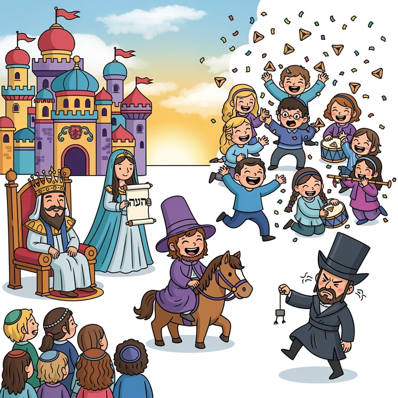 תצייר לי תמונות לפורים של סיפור מגילת אסתר לילדים