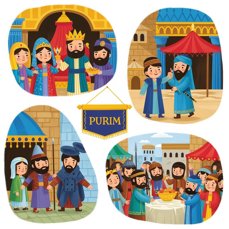 תצייר לי תמונות לפורים של סיפור מגילת אסתר לילדים