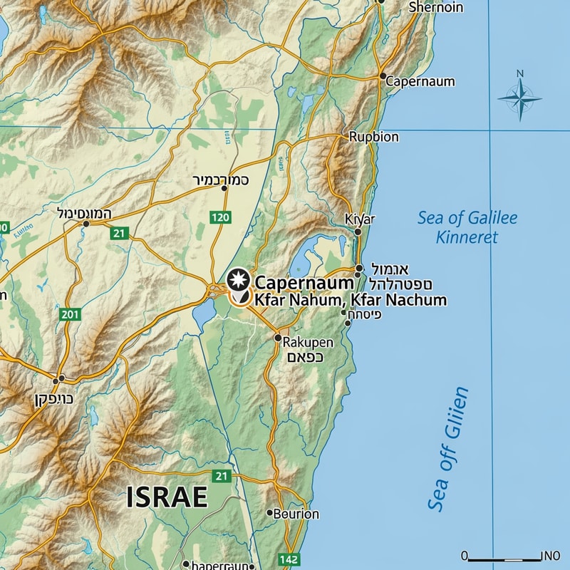 תיצור לי תמונה של כפר נחום על מפת ישראל