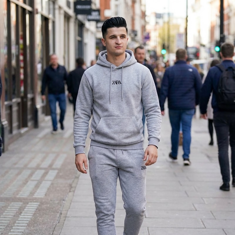 Szerkeszd meg úgy hogy zara melegitőben vagyok, haj belőve és sétálok az utcán