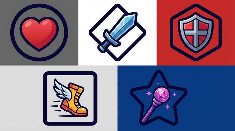 recreate 5 stats buttons

The attached image represents the overall artistic style and aesthetic. Use it as a reference for visual consistency and design language. Do not replicate these images directly, but capture the general artistic direction and style.

General color scheme includes: #c82828, #f03c50, #505050, #dcdcdc, #8c143c

And follow these custom instructions: Create icons with a bold, modern cartoon-vector aesthetic. Use thick, clean outlines (preferably dark or black) to define shapes and provide strong contrast against vibrant fills. Maintain smooth, rounded corners and soft geometric forms—favor simplified silhouettes over intricate details.

Use a vivid, saturated color palette with high contrast between foreground and background elements. Incorporate subtle gradients and light reflections to add depth without overwhelming clarity.