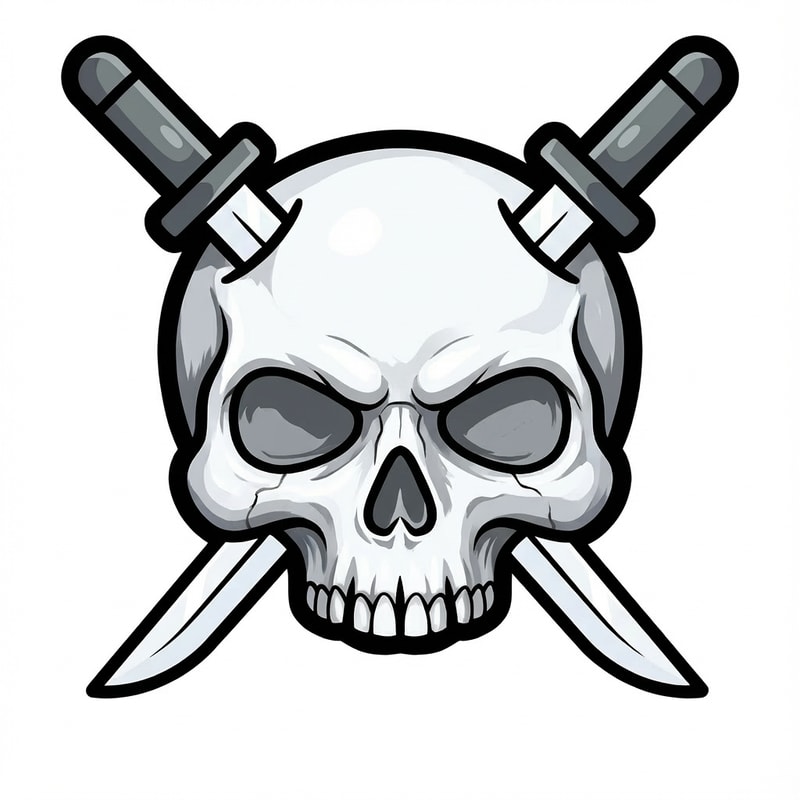 Make the skull white and grey with a more cartoonish coloring style that does not change the katana's appearance.