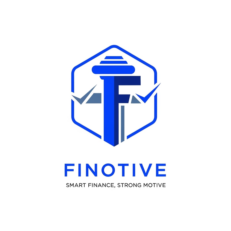 An iconic logo for "Finotive" with the tagline "Smart Finance, Strong Motive". The icon is a letter "F" enclosed within a minimalist Shield or Hexagon frame. The spine of the "F" is a solid Pillar (Banking/Lending), while the horizontal arms are styled as sharp, clean Checkmarks (Auditing/Accuracy). Colors: Royal Blue and Slate Blue. 2D vector, premium corporate aesthetic, white background.