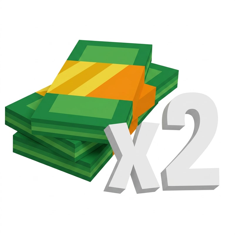 replace this cash bills texture with this one: keep the same exact structure and size of the cash pile just alter the bills appearances, additionally, change the "x2" to just white with no texture