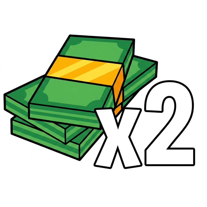 replace this cash bills texture with this one: keep the same exact structure and size of the cash pile just alter the bills appearances, additionally, change the "x2" to just white with no texture