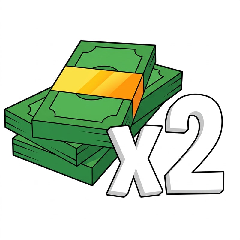 replace this cash bills texture with this one: keep the same exact structure and size of the cash pile just alter the bills appearances, additionally, change the "x2" to just white with no texture