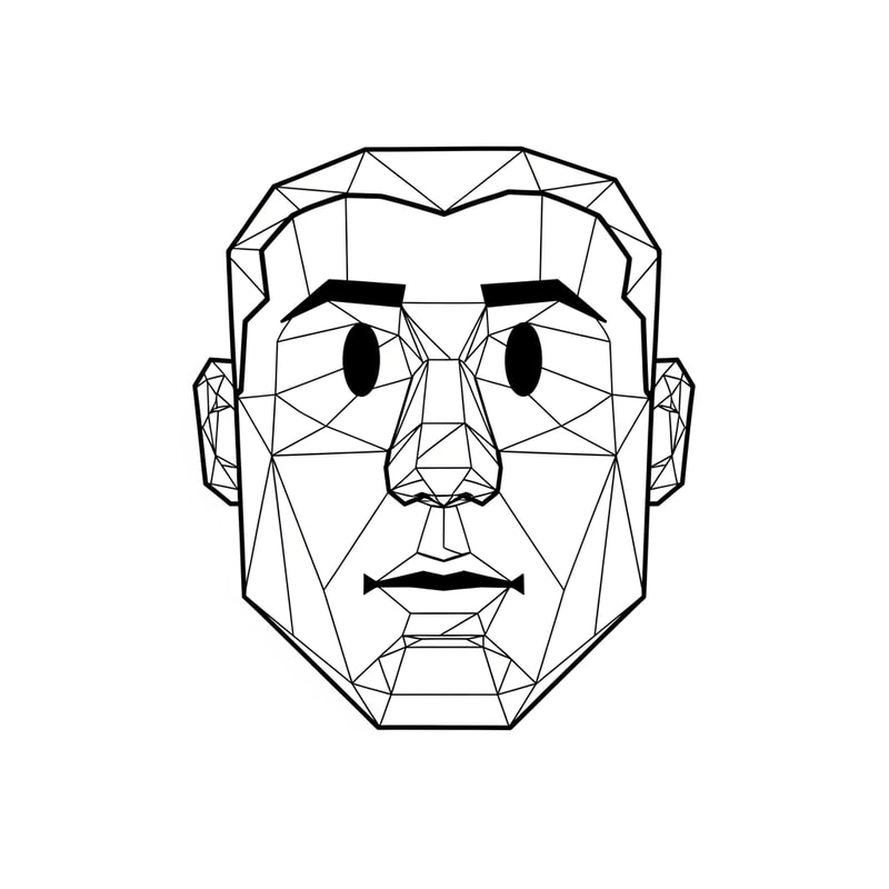 make a roblox face with only mouth and eyes with a low poly style make it look hand drawn with a white background make it a male no hair