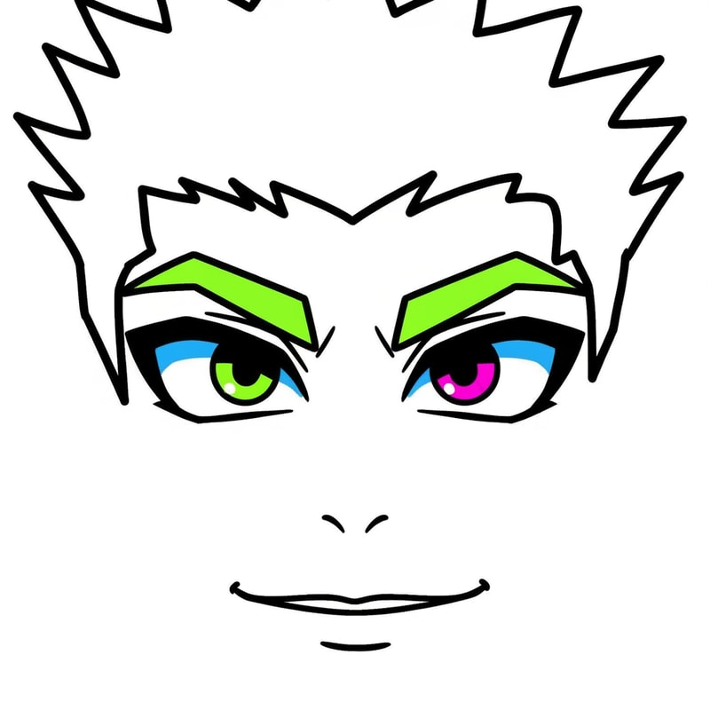 make a roblox face with only mouth and eyes with y2k aesthetic make it look hand drawn with a white background make it a male