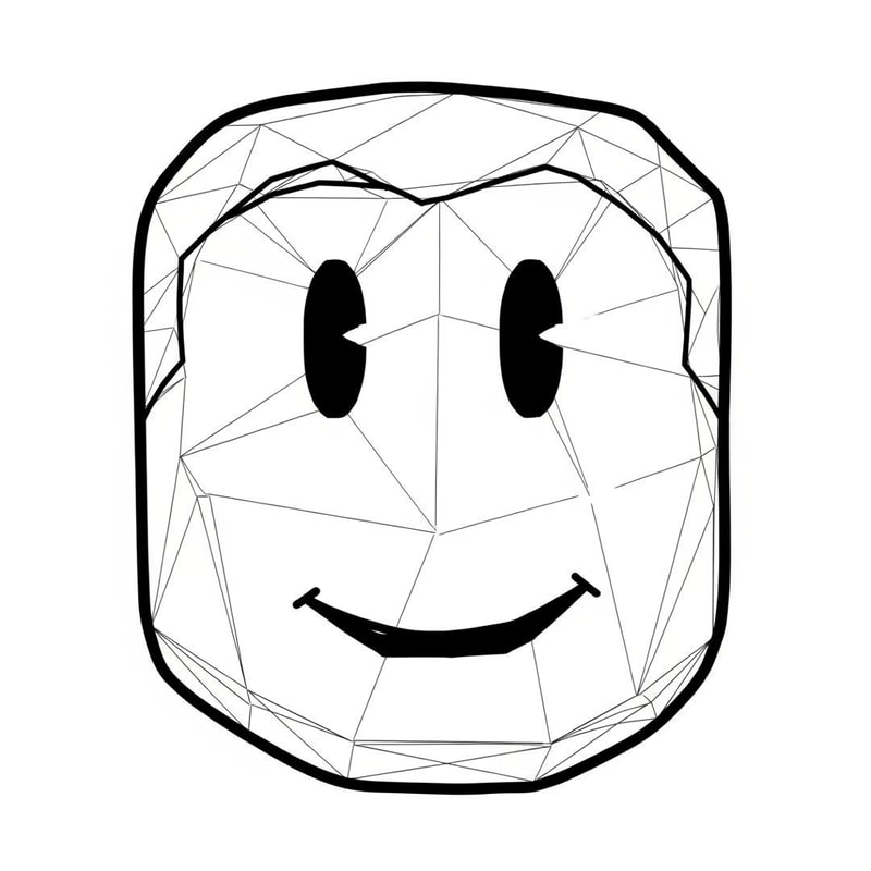 make a roblox face with only mouth and eyes with a low poly style make it look hand drawn with a white background make it a male no hair
