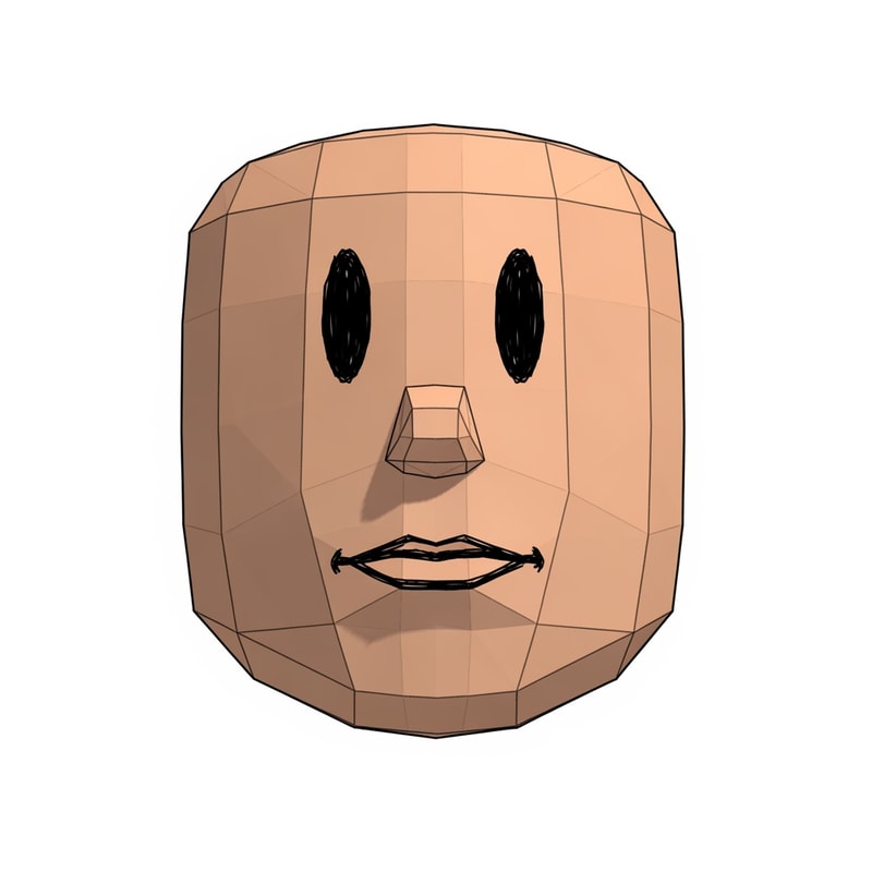 make a roblox face with only mouth and eyes with a low poly style make it look hand drawn with a white background make it a male no hair