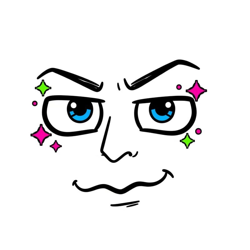 make a roblox face with only mouth and eyes with y2k aesthetic make it look hand drawn with a white background make it a male