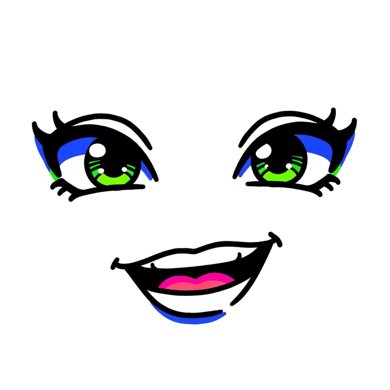 make a roblox face with only mouth and eyes with y2k aesthetic make it look hand drawn with a white background