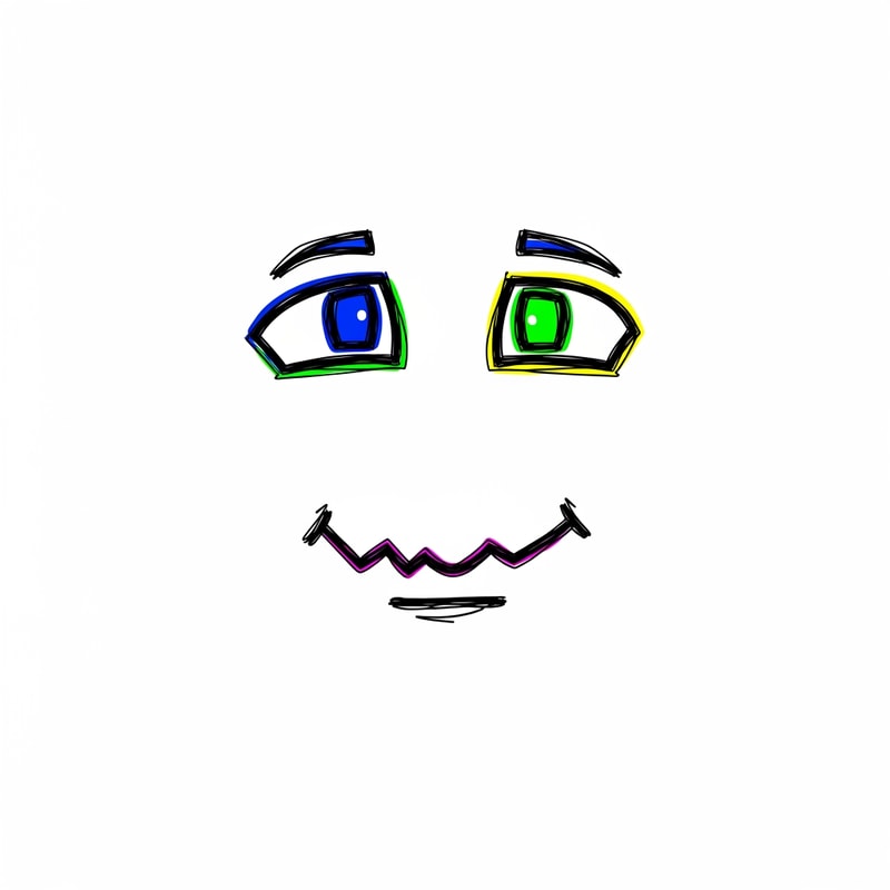 make a roblox face with only mouth and eyes with y2k aesthetic make it look hand drawn with a white background