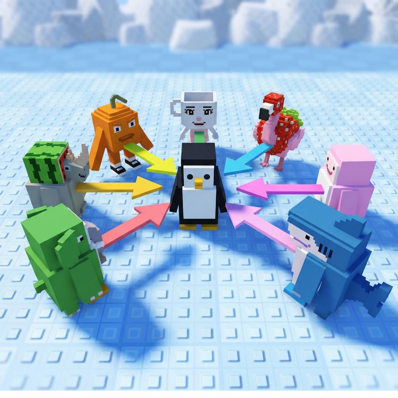 replace these penguins with these characters, DO NOT CHANGE ANYTHING ELSE
