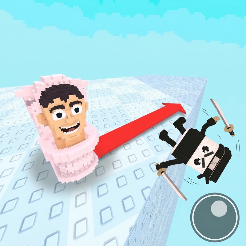 make the ninja guy look like hes falling off the platform instead of just floating off the platform also increase quality of the image DO NOT CHANGE ANYTHING ELSE do not change the direction of the arrow, the visuals of the arena, simply make the guy on the end look like hes falling off, also do not change the lighting whatsoever, its a simple change that should be introduced heres what the ninja guy looks like