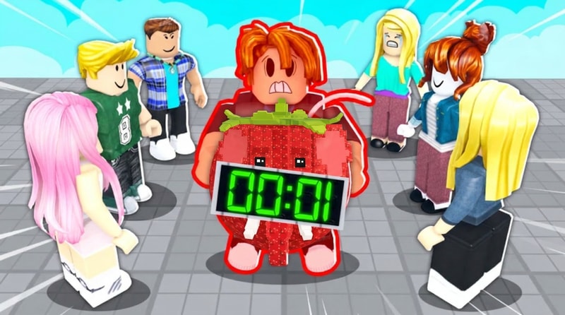 replace the bomb with this strawberry elephant but make the strawberry elephant the shape of the bomb DO NOT REPLACE THE HUMAN ONLY THE BOMB