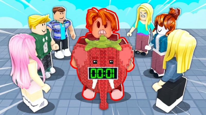 replace the bomb with this strawberry elephant but make the strawberry elephant the shape of the bomb DO NOT REPLACE THE HUMAN ONLY THE BOMB