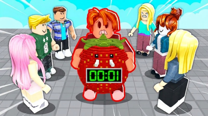 replace the bomb with this strawberry elephant but make the strawberry elephant the shape of the bomb DO NOT REPLACE THE HUMAN ONLY THE BOMB