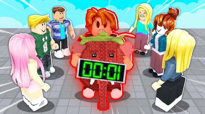 replace the bomb with this strawberry elephant but make the strawberry elephant the shape of the bomb DO NOT REPLACE THE HUMAN ONLY THE BOMB