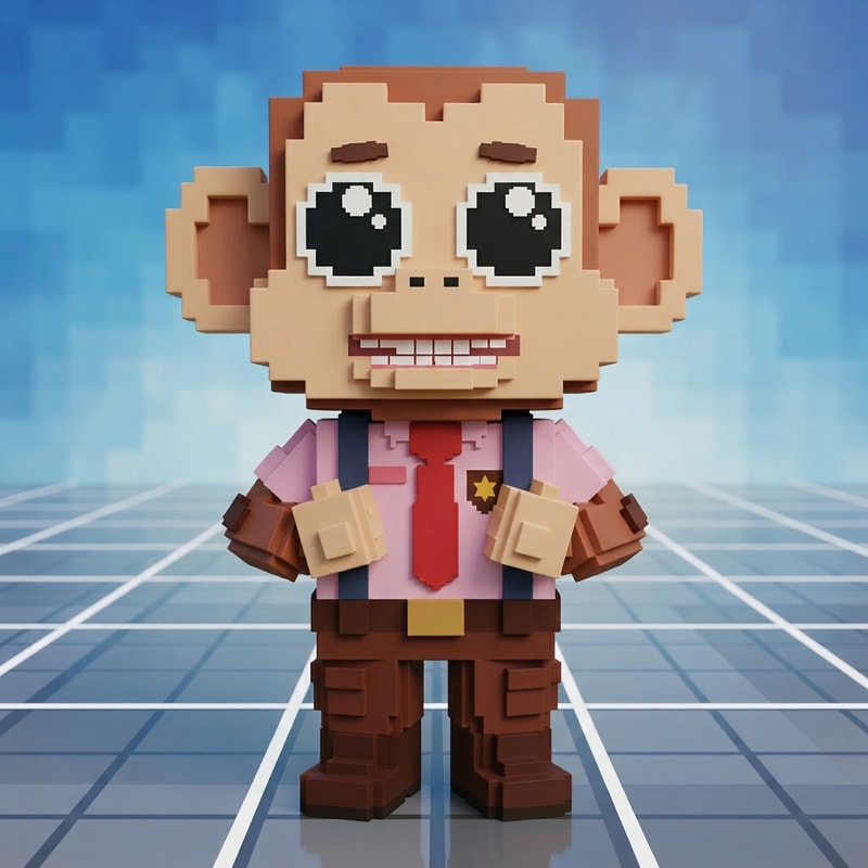 replace this tall monkey with this small monkey adapt the small monkey to fit in the same art style as the tall monkey DO NOT CHANGE ANYTHING ELSE