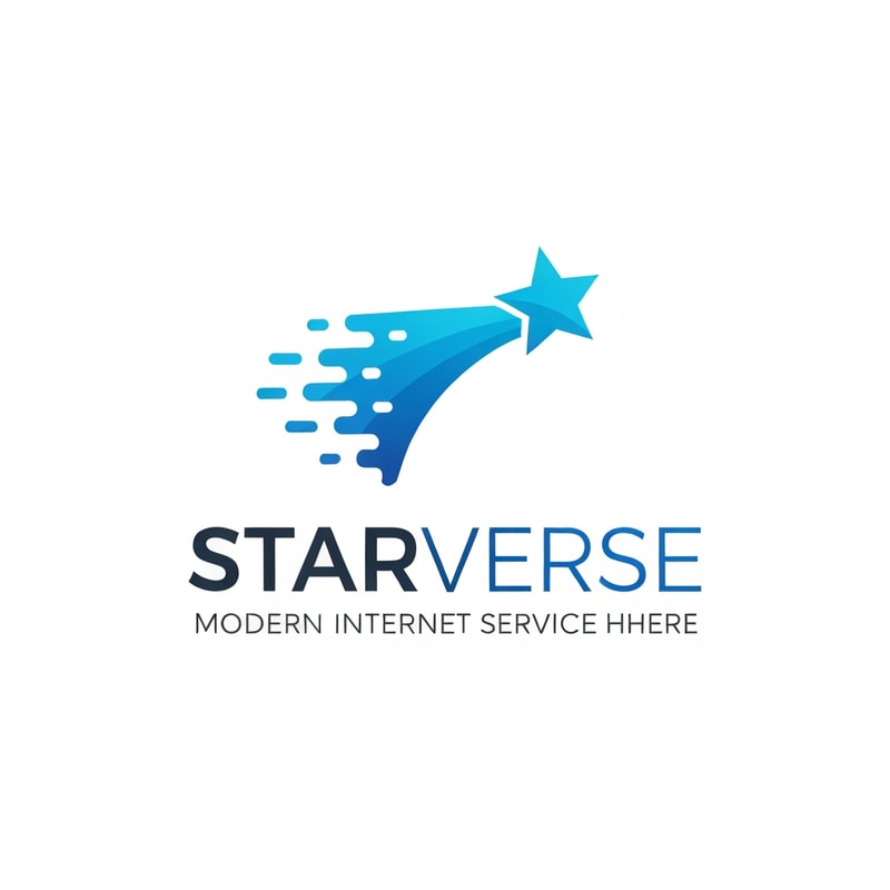 modern ISP logo for "Starverse", shooting star icon with speed motion lines representing ultra fast internet service, simple corporate telecom branding, minimal vector design, blue gradient color scheme, clean sans serif typography
