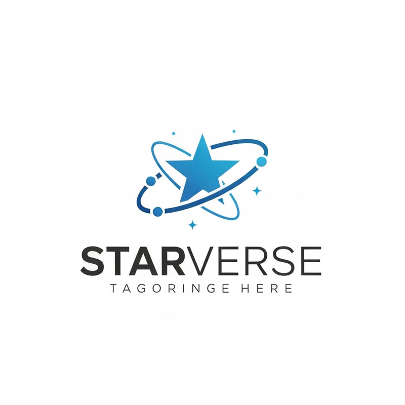 clean corporate logo for "Starverse", minimal star symbol with digital orbit ring and small connection dots, representing global internet coverage, modern ISP branding, flat vector logo, blue and white professional color scheme