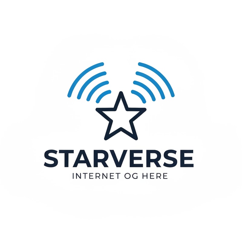 minimal star icon emitting broadcast signal beams, logo for Starverse internet provider, modern telecom branding similar to US ISP companies, flat vector design, corporate look, blue and dark navy color scheme