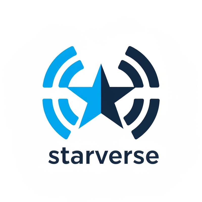 minimal star icon emitting broadcast signal beams, logo for Starverse internet provider, modern telecom branding similar to US ISP companies, flat vector design, corporate look, blue and dark navy color scheme
