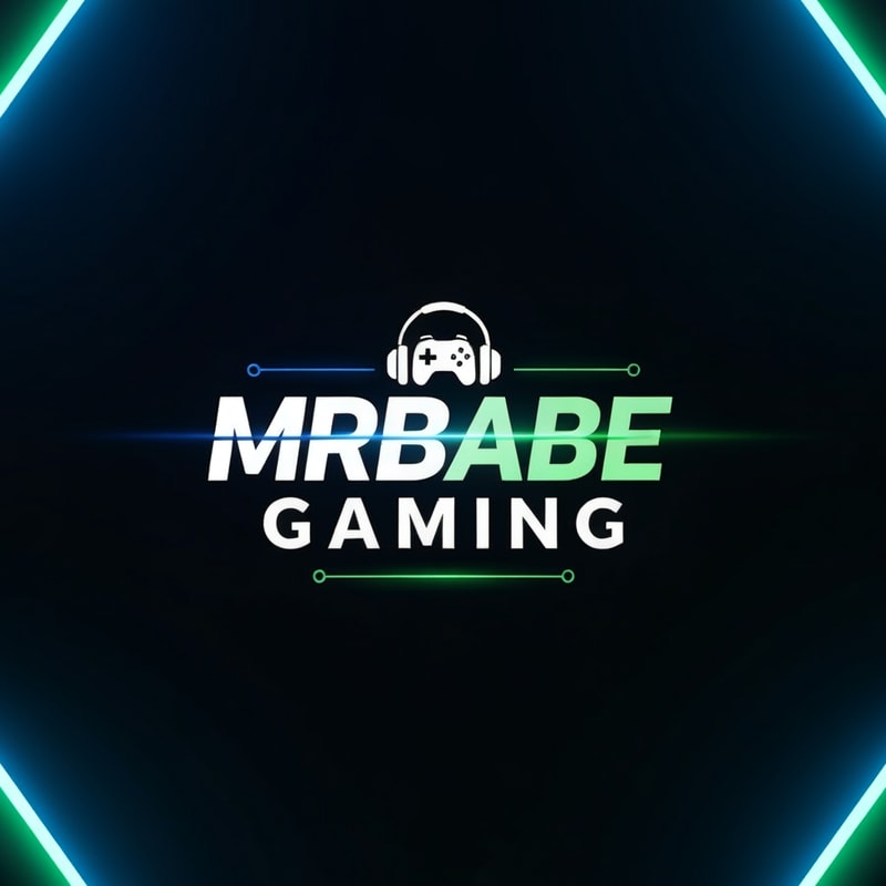 A clean and modern gaming logo for a YouTube channel named "MrBabe Gaming". 
The logo should feature bold, stylish typography with a strong gaming vibe. 
Use a dark background with neon highlights (blue or green glow). 
Include a minimal gaming element like a controller or headset, but keep it simple and not cluttered. 
Add subtle glow or light effects to make the logo stand out. 
The design should look professional, minimal, and eye-catching, suitable for a gaming brand. 
High quality, 4K, sharp, centered composition.
