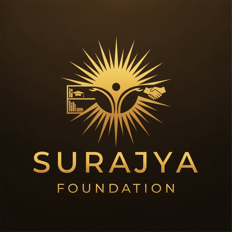 Create a logo from scratch for Surajya foundation"Surajya" (pronounced Su-raaj-ya) translates most accurately to "Good Governance" or "Ideal State."
The word is derived from two Sanskrit roots:
"Su" (सु): Meaning good, virtuous, or beneficial.
"Rajya" (राज्य): Meaning kingdom, state, or rule.
1.⁠ ⁠Good Governance (Administration)
It refers to a system where the government or administration is transparent, accountable, and efficient. In a corporate sense, "Surajya" would imply ethical business practices and high-quality service to clients.
2.⁠ ⁠The Welfare State
It describes a land where the primary goal of the ruler is the well-being of the people. It isn't just about having power, but about using that power to ensure that every citizen is happy, safe, and prosperous.
3.⁠ ⁠Justice and Equality
"Surajya" implies a society where there is rule of law. No one is above the law, and justice is delivered fairly to everyone, regardless of their status.
Color : logo you can keep it in golden color with concept of sun

Educational servicesSocial welfare and supportSkill development and vocational trainingSports and cultureHealthcare