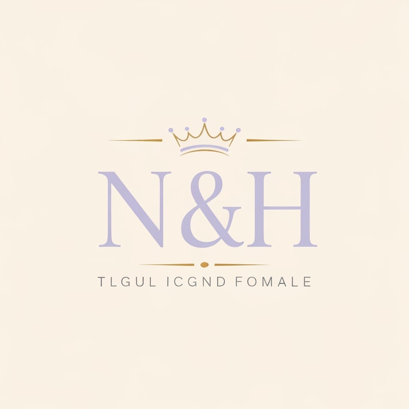 Design a chic and feminine luxury logo for “N & H” using stylish serif typography. Include a delicate feminine crown on top of the initials to symbolize elegance and beauty. Use pastel lavender, soft cream, and subtle gold accents for a refined premium look. The logo should feel soft, luxurious, classy, and elegant, perfect for a beauty, fashion, or feminine brand. Minimal luxury logo, graceful composition, clean branding, sophisticated female aesthetic.