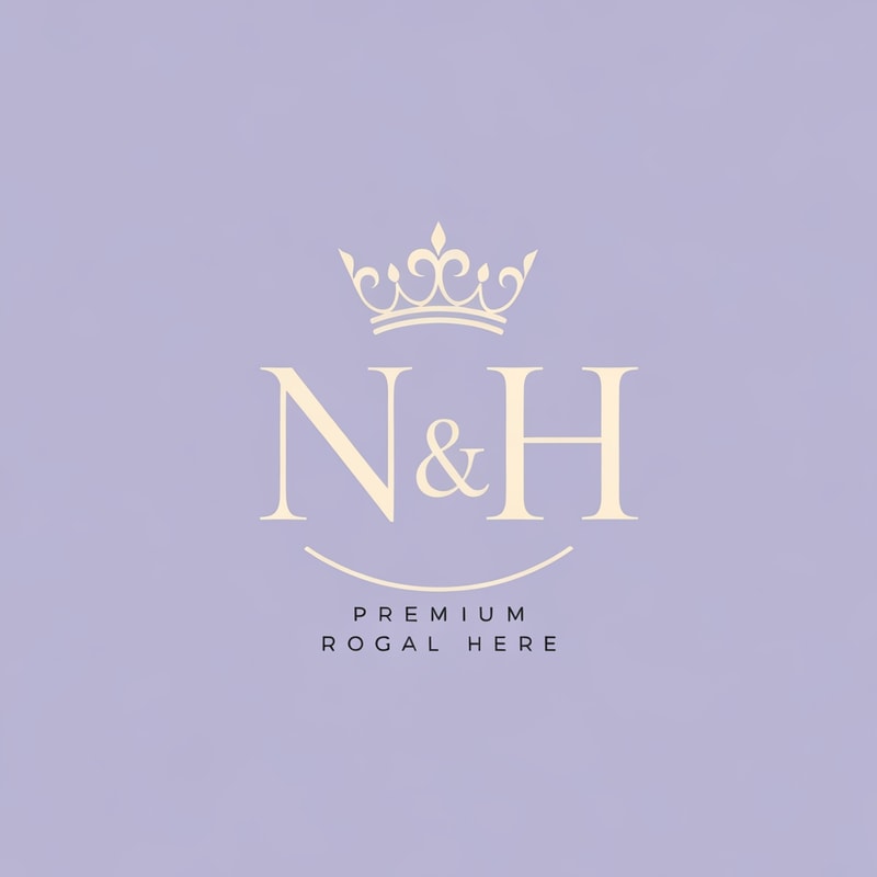 Create a premium monogram logo featuring the initials “N & H” in elegant serif font. Place a stylish feminine crown above the letters, inspired by modern princess elegance. Use soft lavender purple and warm cream as the primary colors, enhanced with refined metallic gold details. The logo should feel luxurious, feminine, graceful, and high-end. Minimalist royal beauty logo, elegant typography, classy feminine branding, sophisticated and soft luxury aesthetic, clean and balanced layout.