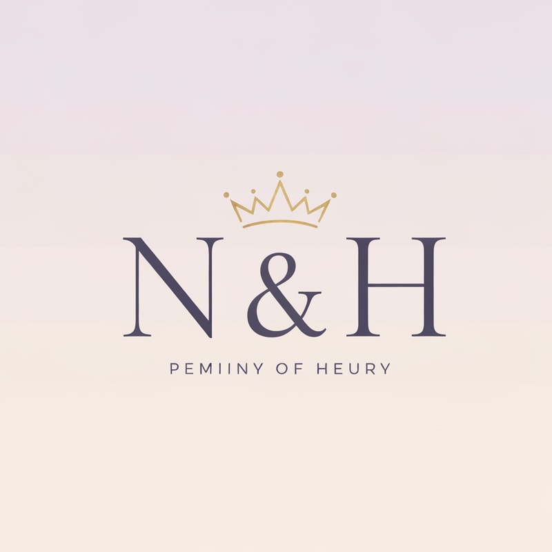 Create a minimal and elegant logo for “N & H” using luxurious serif typography. Add a feminine crown above the text, subtle and graceful, symbolizing beauty and elegance. Use a soft lavender and cream palette with gold highlights for a premium feminine luxury feel. The logo should be clean, minimal, soft, classy, and modern. High-end feminine brand identity, elegant monogram logo, luxury beauty style, timeless and graceful.