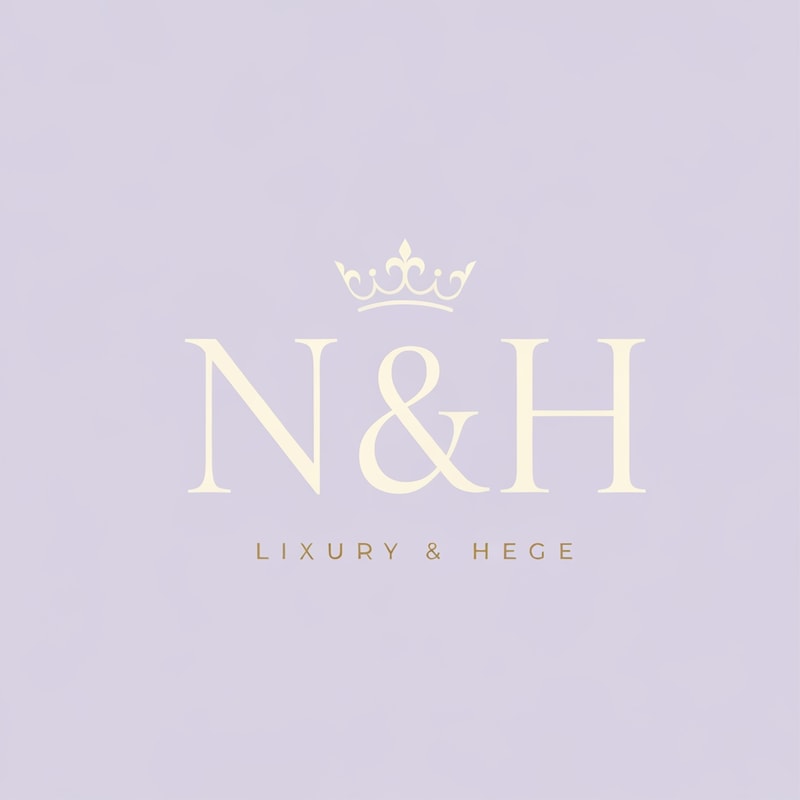 Design a chic and feminine luxury logo for “N & H” using stylish serif typography. Include a delicate feminine crown on top of the initials to symbolize elegance and beauty. Use pastel lavender, soft cream, and subtle gold accents for a refined premium look. The logo should feel soft, luxurious, classy, and elegant, perfect for a beauty, fashion, or feminine brand. Minimal luxury logo, graceful composition, clean branding, sophisticated female aesthetic.