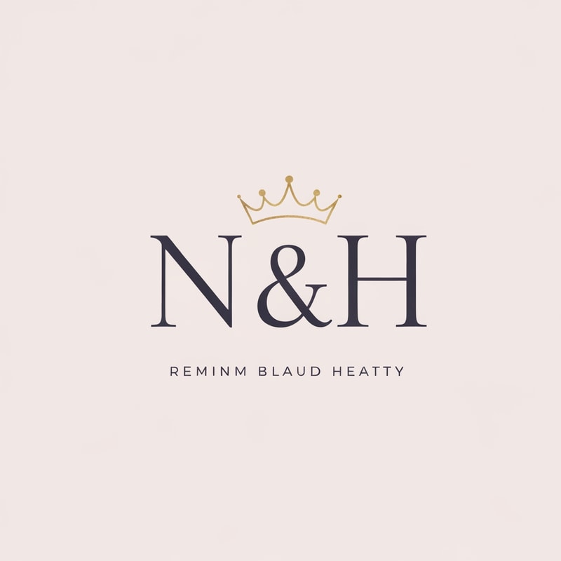 Create a minimal and elegant logo for “N & H” using luxurious serif typography. Add a feminine crown above the text, subtle and graceful, symbolizing beauty and elegance. Use a soft lavender and cream palette with gold highlights for a premium feminine luxury feel. The logo should be clean, minimal, soft, classy, and modern. High-end feminine brand identity, elegant monogram logo, luxury beauty style, timeless and graceful.