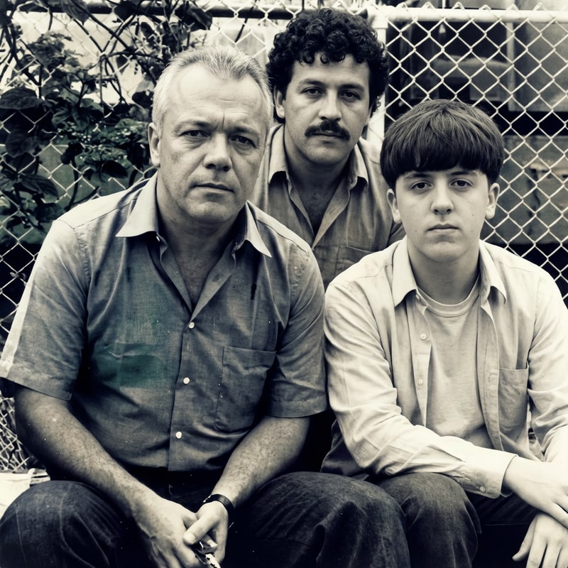 haz que las personas esten juntas y que sea como en la misma epoca. Pero no cambies la cara de las personas, solo ponlas en la ultima imagen. Pero haz que el chico de la imagen 1 no cambie la cara, y que la foto tenga menos saturacion